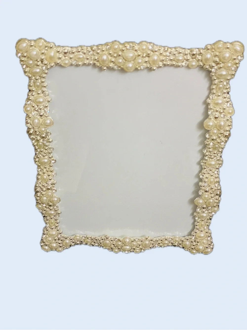 Elegant Pearl-Accented Decorative Frame - Cream and Silver